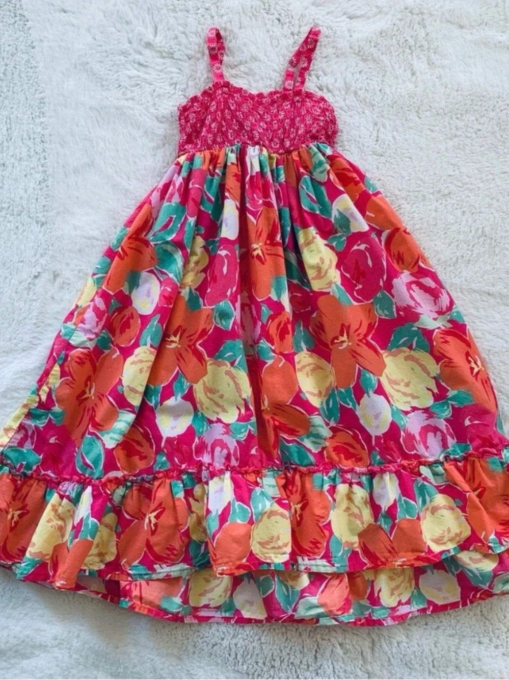 Girls Floral & Geometric Tank Dresses — Pink Multicolor